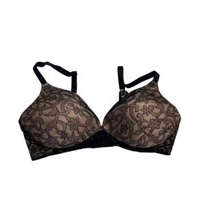 AMBRIELLE Tan with Black lace Bra Size 36DD Wire Free